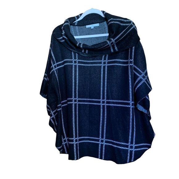 Fever Small Medium Multicolor Windowpane Plaid Poncho Pullover Cowl Neck Sweater - Picture 1 of 7
